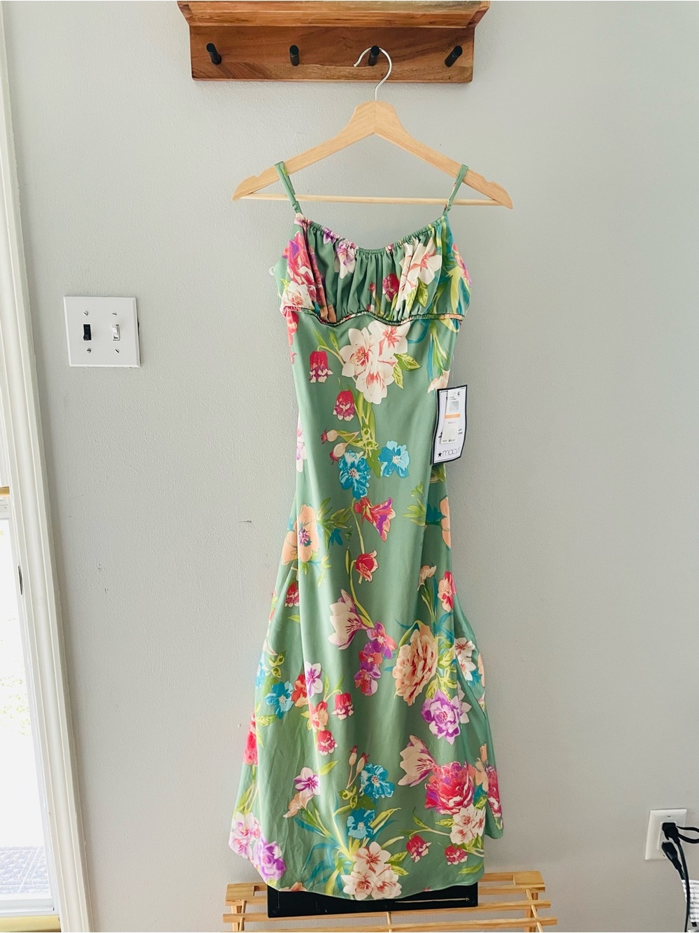 Macy's Green Floral Spaghetti-Strap Maxi Dress